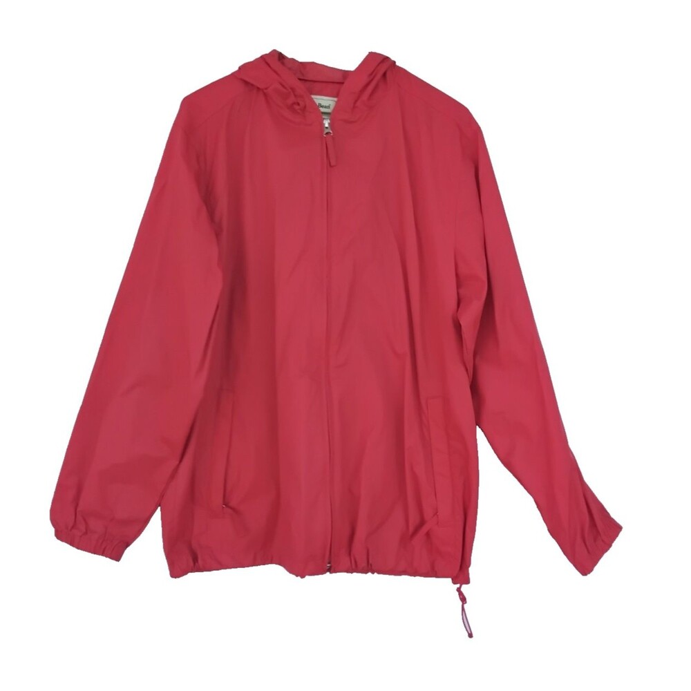 LL Bean Red Nylon Raincoat Womans Large  01/Q30 Hood Windbreaker  Outdoor Hiking